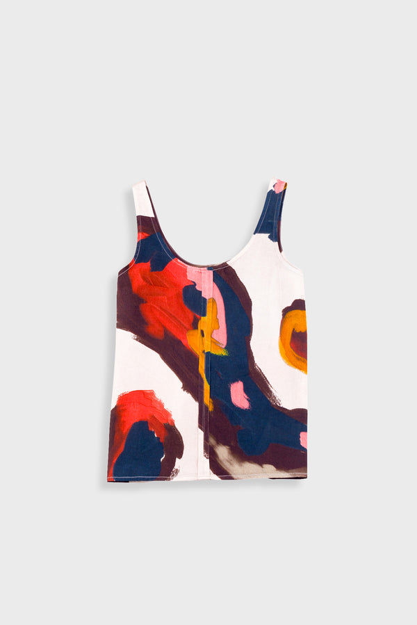 Folk Scoop Back Vest - Impasto Print Satin