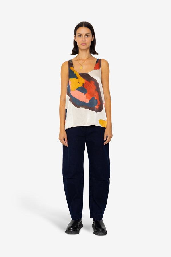 Folk Scoop Back Vest - Impasto Print Satin