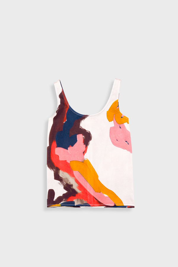 folk Scoop Back Vest - Impasto Print Satin