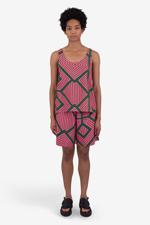 Folk Scoop Back Vest - Pink Green Diamond Vest