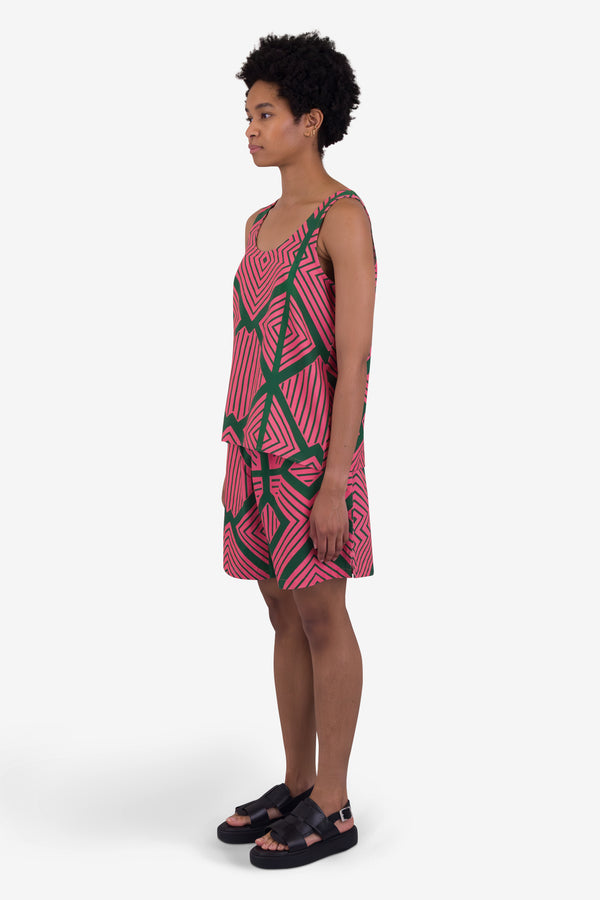 Folk Scoop Back Vest - Pink Green Diamond Vest