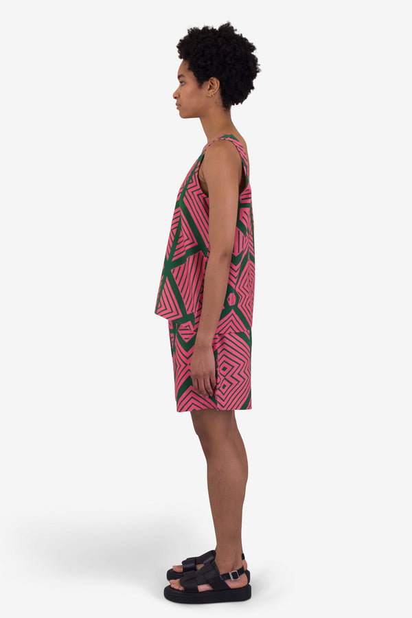 Folk Scoop Back Vest - Pink Green Diamond Vest