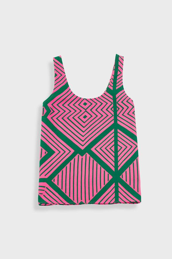 folk Scoop Back Vest - Pink Green Diamond Vest