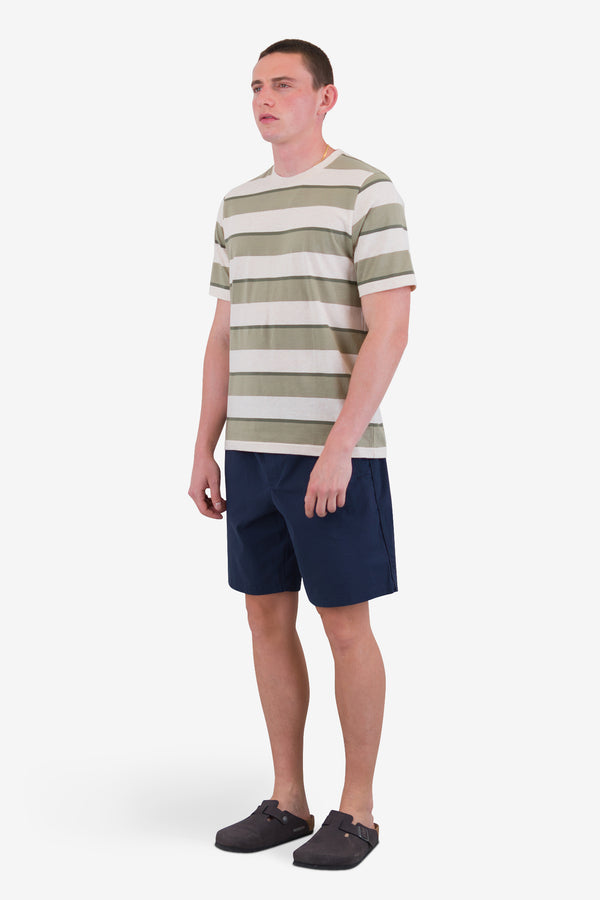 Folk Shadow Stripe T-Shirt - Light Sage Melange