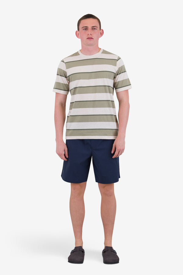 Folk Shadow Stripe T-Shirt - Light Sage Melange