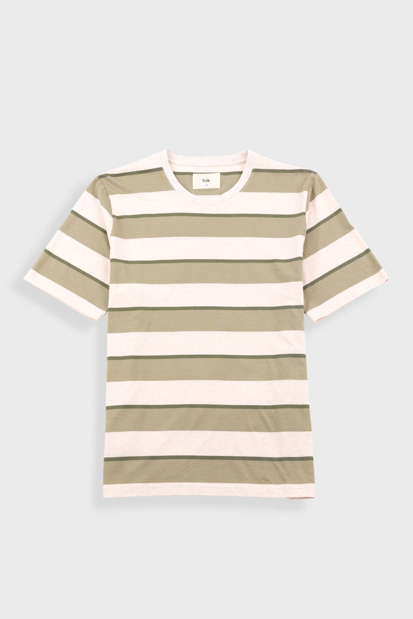 folk Shadow Stripe T-Shirt - Light Sage Melange