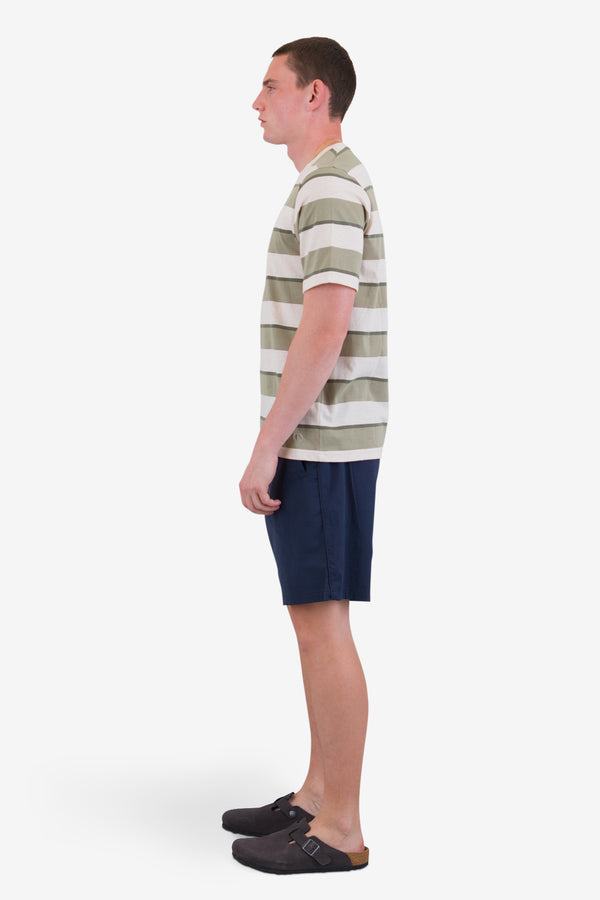 Folk Shadow Stripe T-Shirt - Light Sage Melange