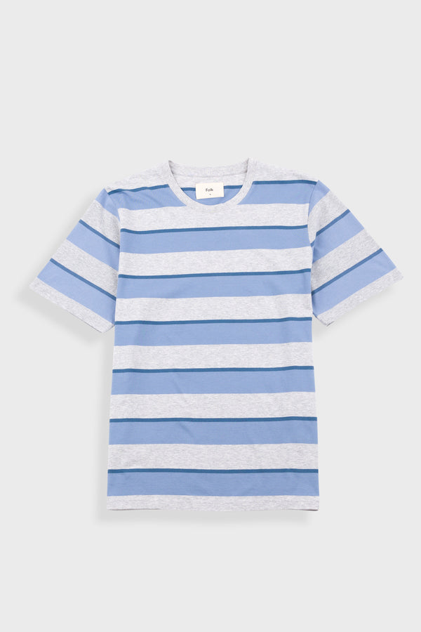 folk Shadow Stripe T-Shirt - Soft Blue Melange