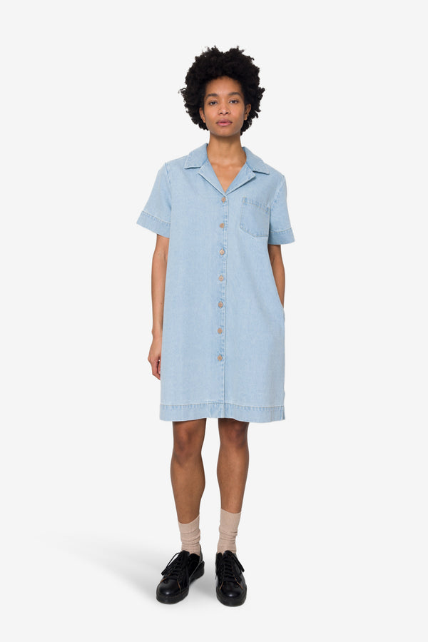 Folk Shirt Dress - Heavy Bleach Denim