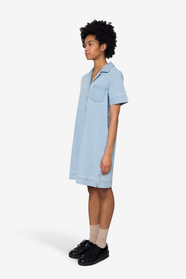 Folk Shirt Dress - Heavy Bleach Denim