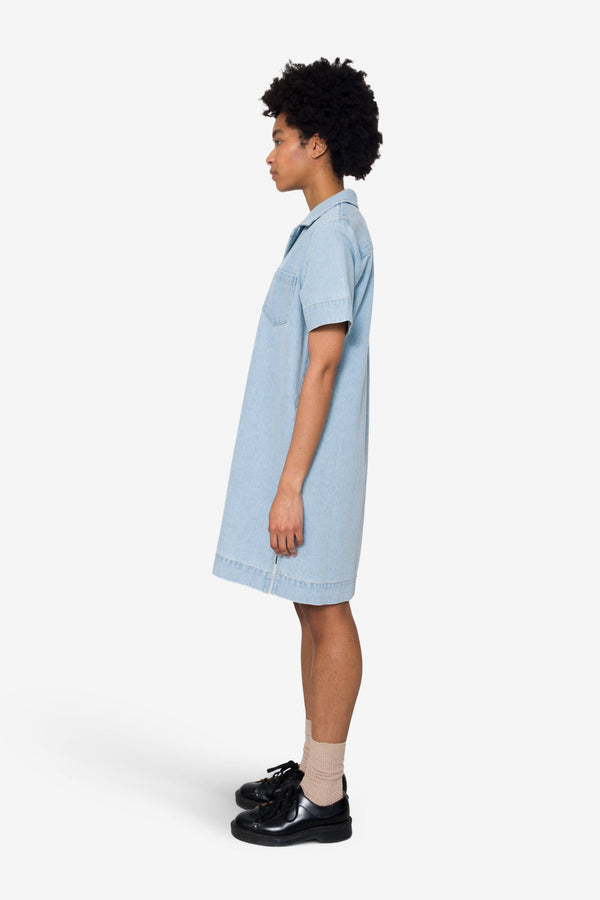 Folk Shirt Dress - Heavy Bleach Denim