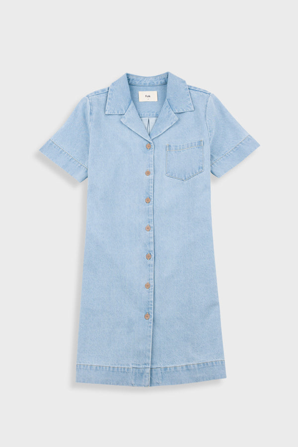 folk Shirt Dress - Heavy Bleach Denim