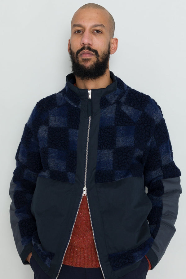 Folk Signal Fleece - Navy Checkerboard