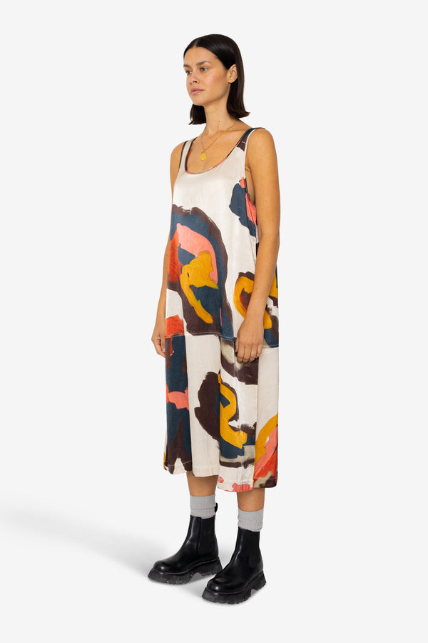 Folk Slip Dress - Impasto Print Satin