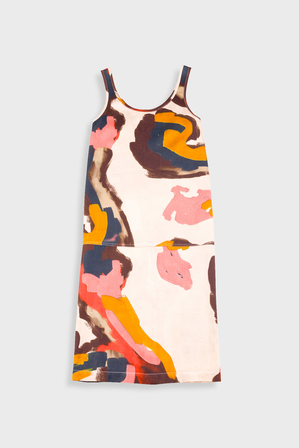 folk Slip Dress - Impasto Print Satin