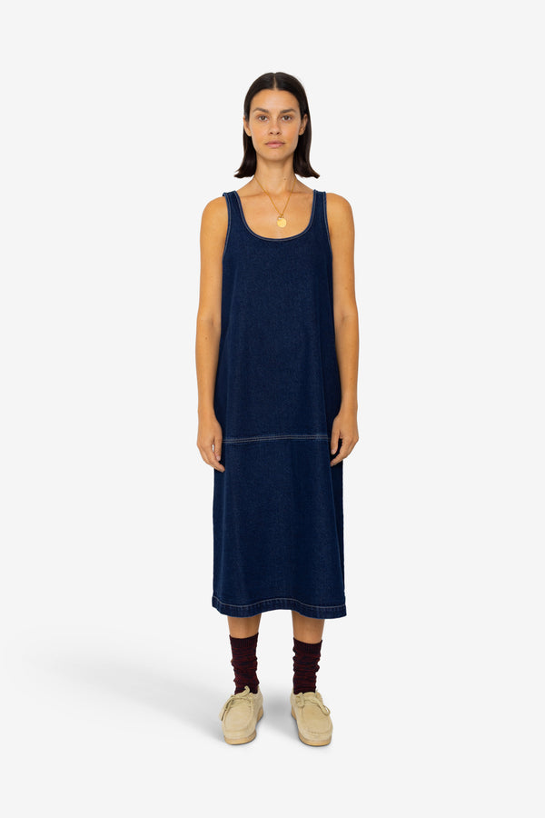 Folk Slip Dress - Indigo Denim