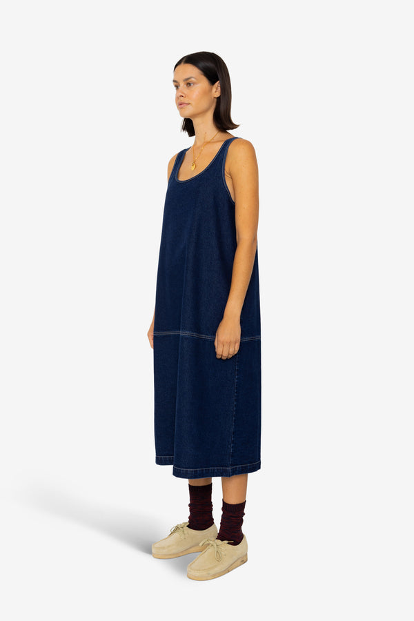 Folk Slip Dress - Indigo Denim