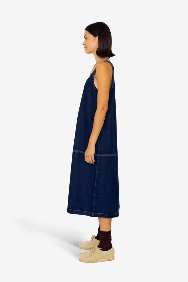 Folk Slip Dress - Indigo Denim
