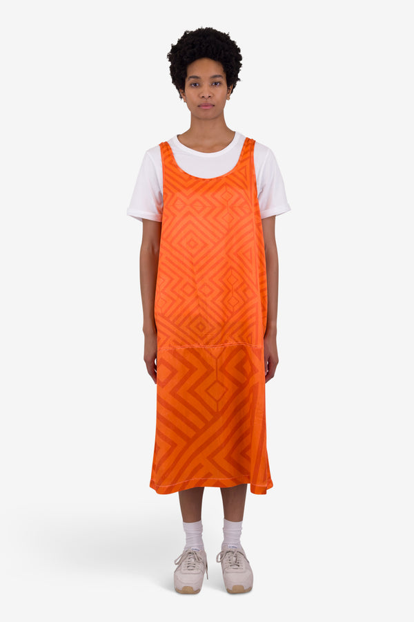 Folk Slip Dress - Orange Coral Diamond Print