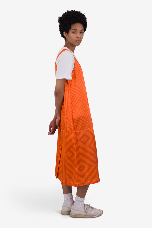Folk Slip Dress - Orange Coral Diamond Print