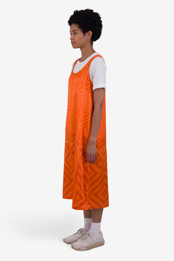 Folk Slip Dress - Orange Coral Diamond Print