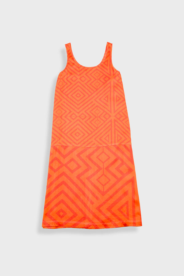 folk Slip Dress - Orange Coral Diamond Print