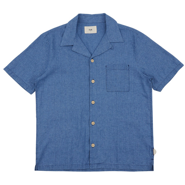 Folk SS Soft Collar Shirt - Light Indigo Waffle