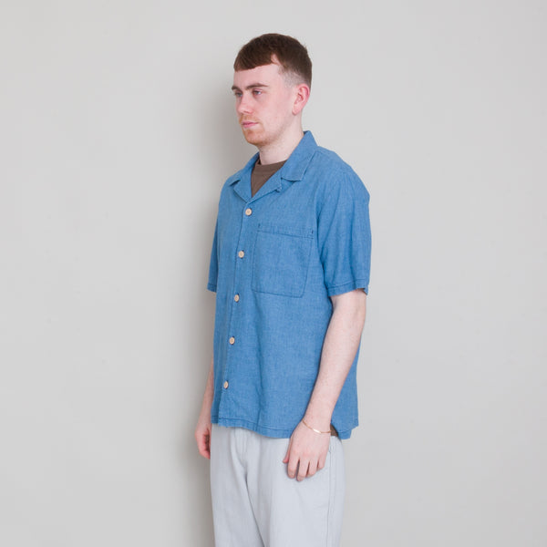 Folk SS Soft Collar Shirt - Light Indigo Waffle