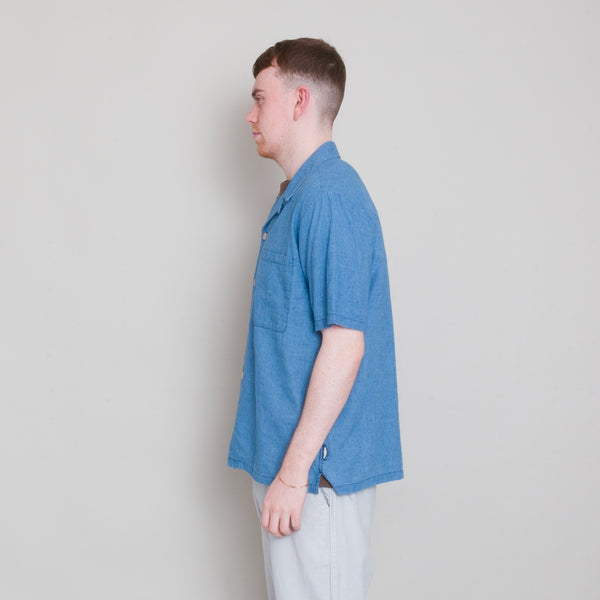 Folk SS Soft Collar Shirt - Light Indigo Waffle
