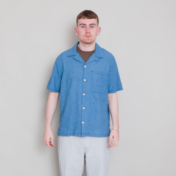 folk SS Soft Collar Shirt - Light Indigo Waffle
