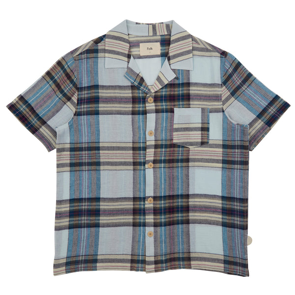 Folk SS Soft Collar Shirt - Ocean Blue Check