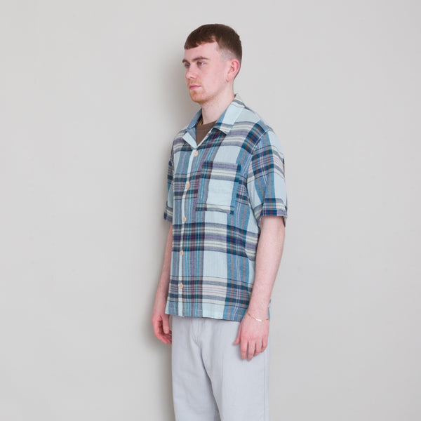 Folk SS Soft Collar Shirt - Ocean Blue Check