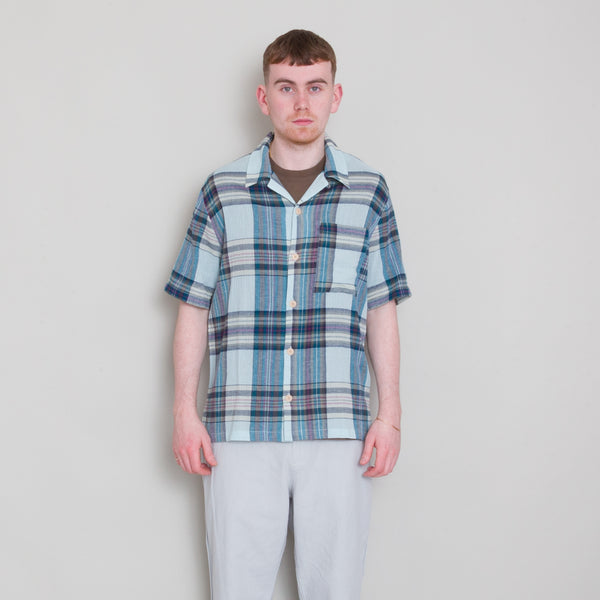 folk SS Soft Collar Shirt - Ocean Blue Check