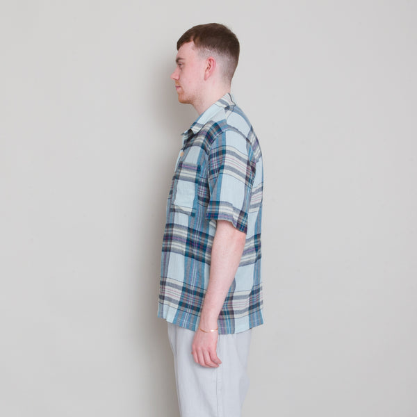 Folk SS Soft Collar Shirt - Ocean Blue Check
