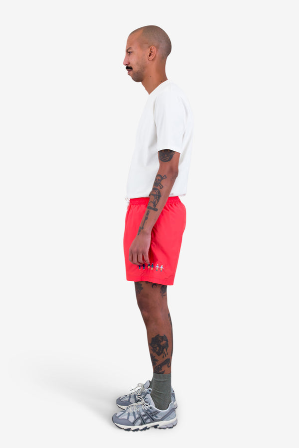 Folk Swimshort - People Embroidery Raspberry
