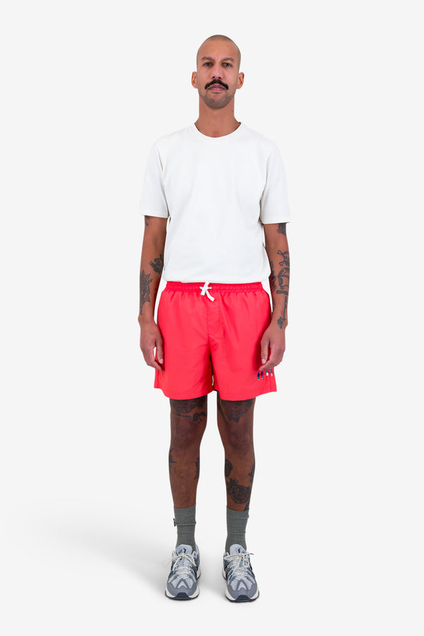 Folk Swimshort - People Embroidery Raspberry