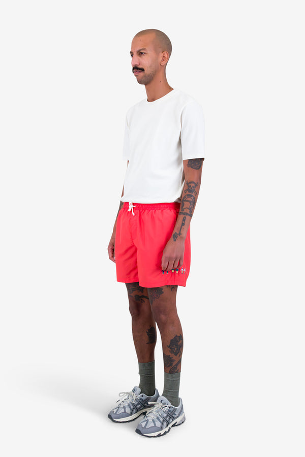 Folk Swimshort - People Embroidery Raspberry