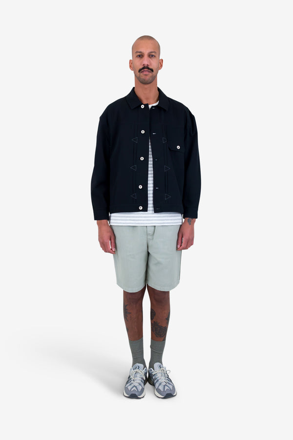 Folk Trucker Jacket - Black Seersucker
