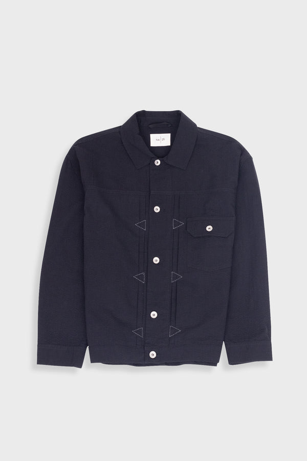 folk Trucker Jacket - Black Seersucker
