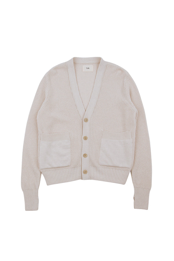 folk Waffle Cardigan - Ecru