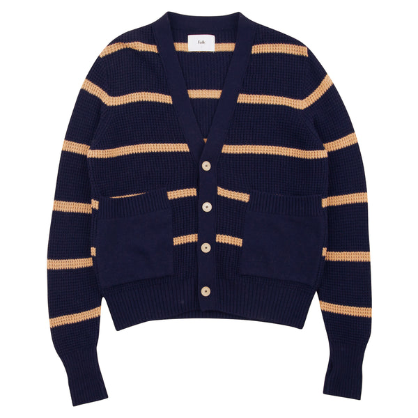 Folk Waffle Cardigan - Navy Stripe