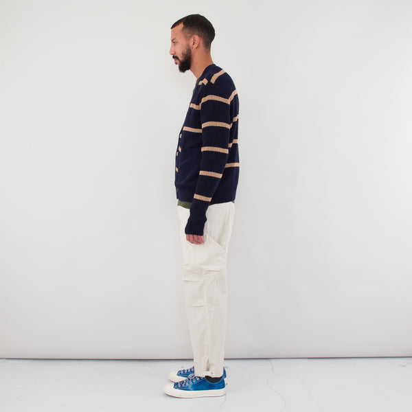 Folk Waffle Cardigan - Navy Stripe