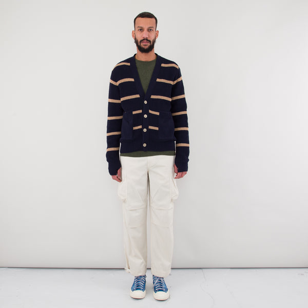 Folk Waffle Cardigan - Navy Stripe