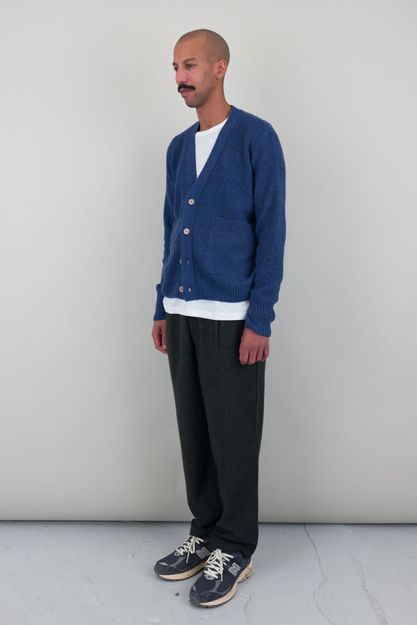 Folk Waffle Cardigan - Soft Blue Melange