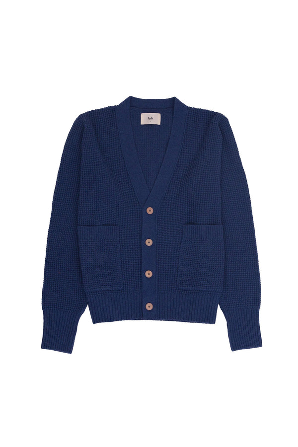 folk Waffle Cardigan - Soft Blue Melange