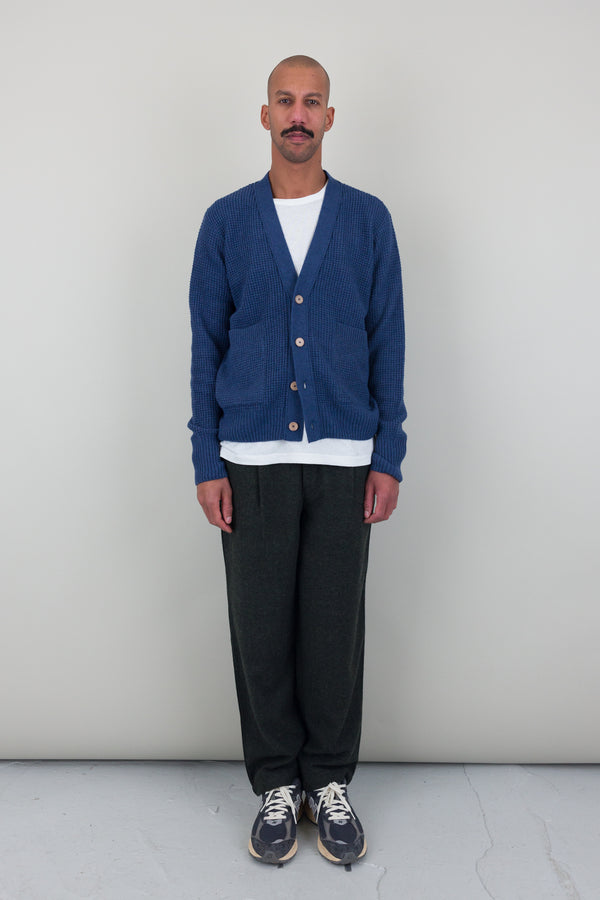 Folk Waffle Cardigan - Soft Blue Melange