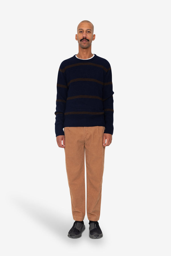 Folk Waffle Crew - Navy Espresso Stripe