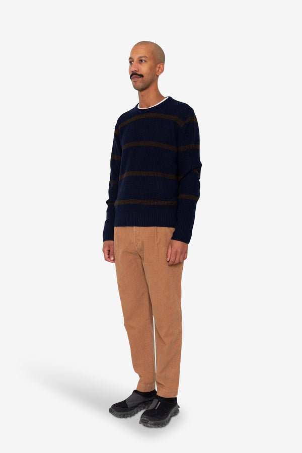 Folk Waffle Crew - Navy Espresso Stripe