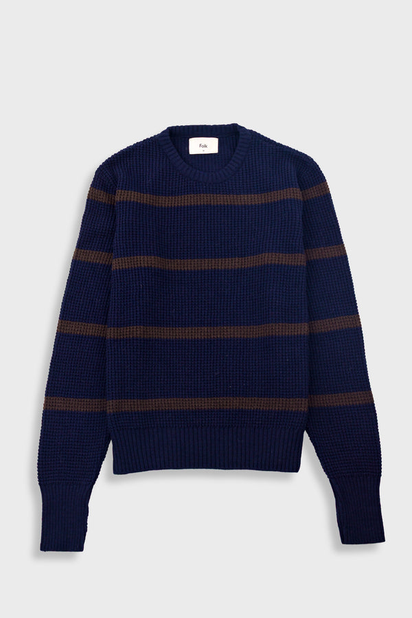 folk Waffle Crew - Navy Espresso Stripe