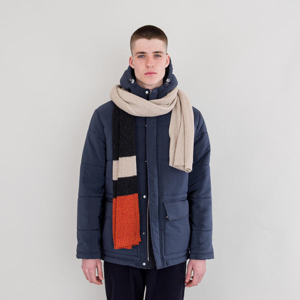 Folk Waffle Scarf - Ash Stripe